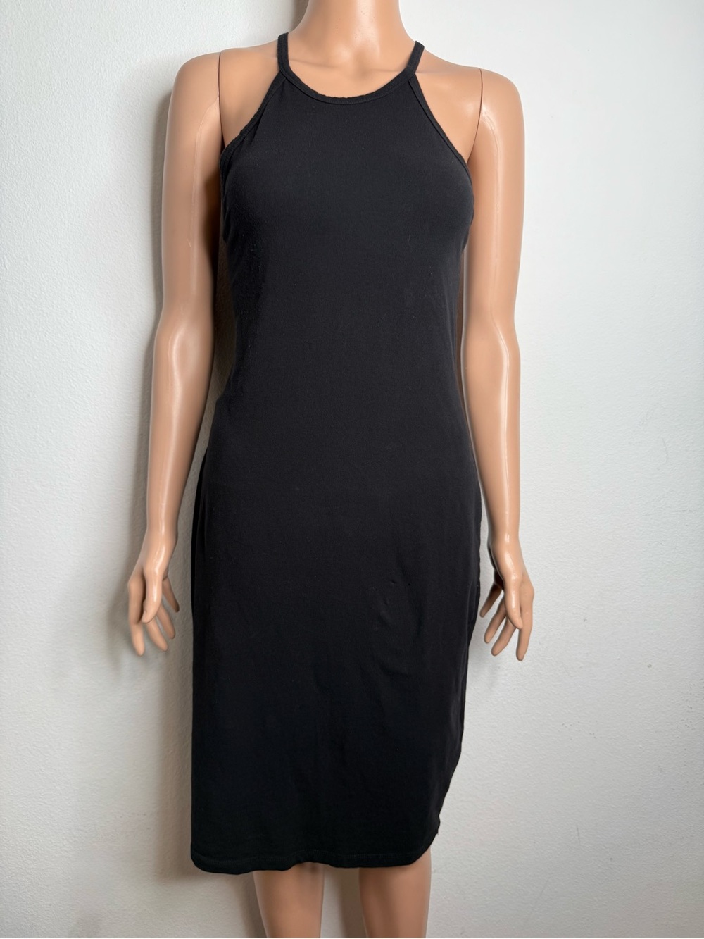 Classic Black Stretch high-neck midi dress